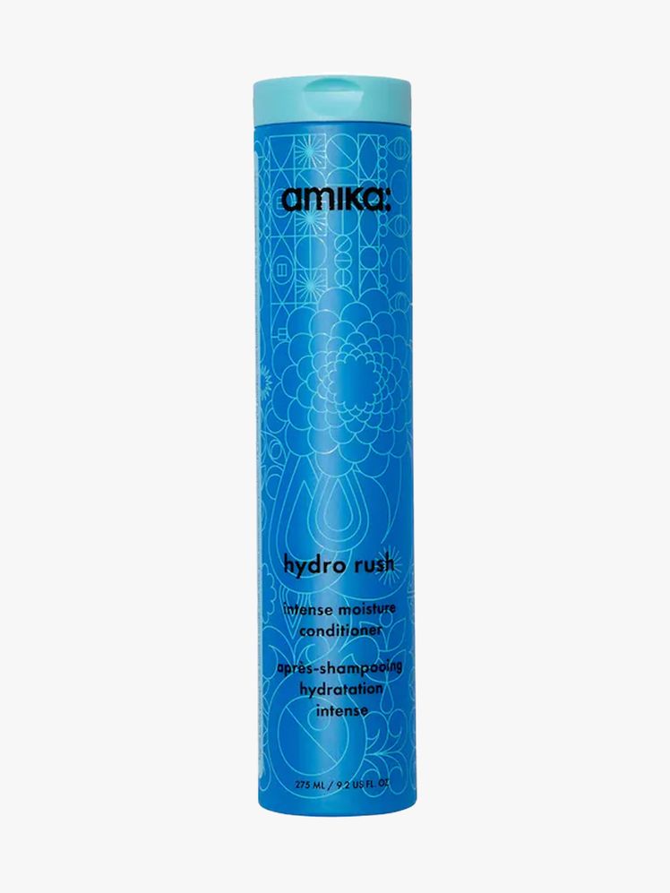 Amika Hydro Rush Intense Moisture Conditioner in branded component on a light gray background
