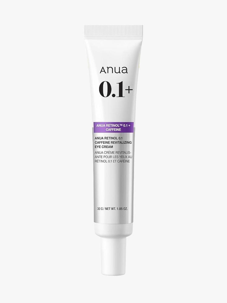 Anua Retinol 0.1 Caffeine Revitalizing Eye Cream in branded tube component on a light gray background