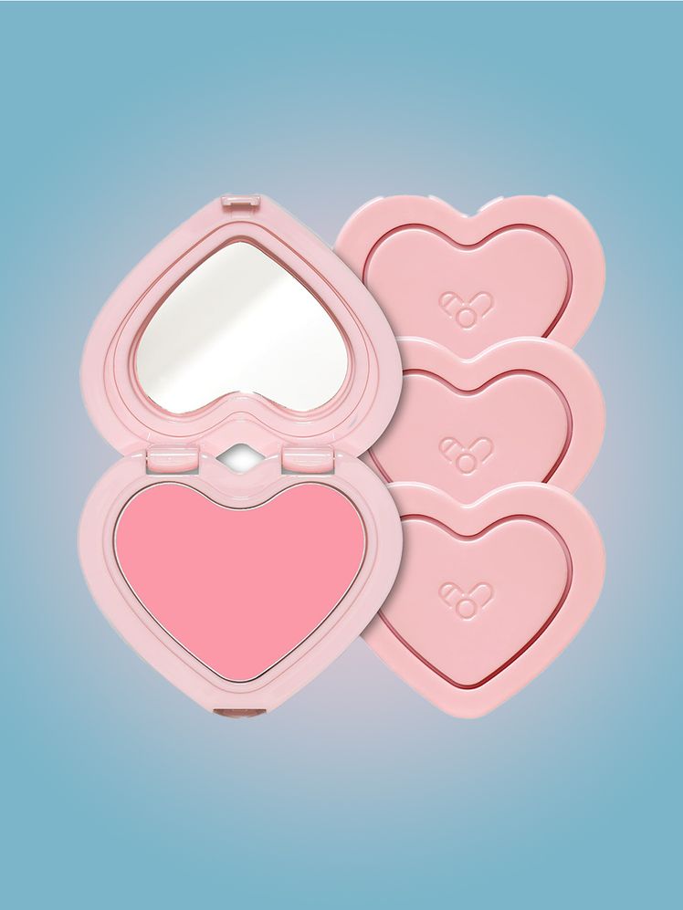 Aou Soft Cream Blush heart shaped blush compact on light gray background