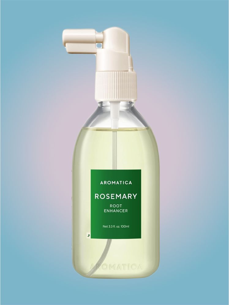 Aromatica Rosemary Root Enhancer in branded component on a pink and blue component