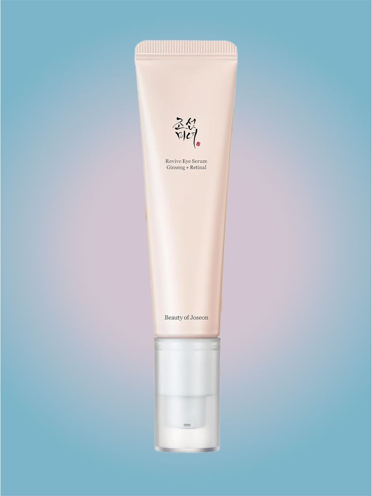 Beauty of Joseon Revive Eye Serum in branded component on a pink and blue background