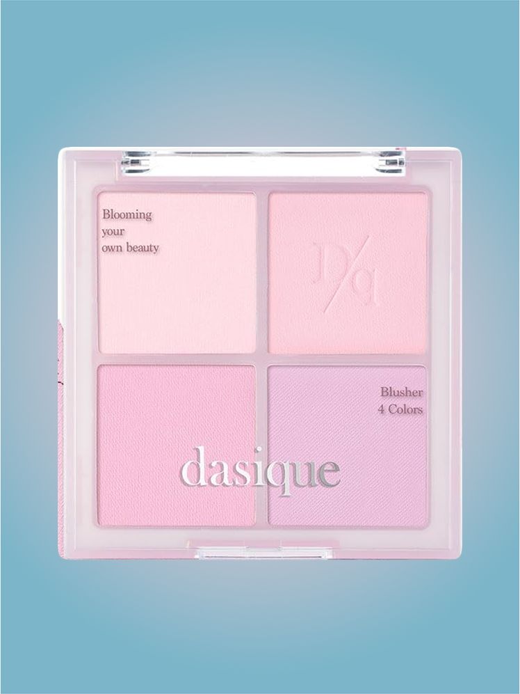Dasique Blending Mood Cheek in branded component on a pink and blue background
