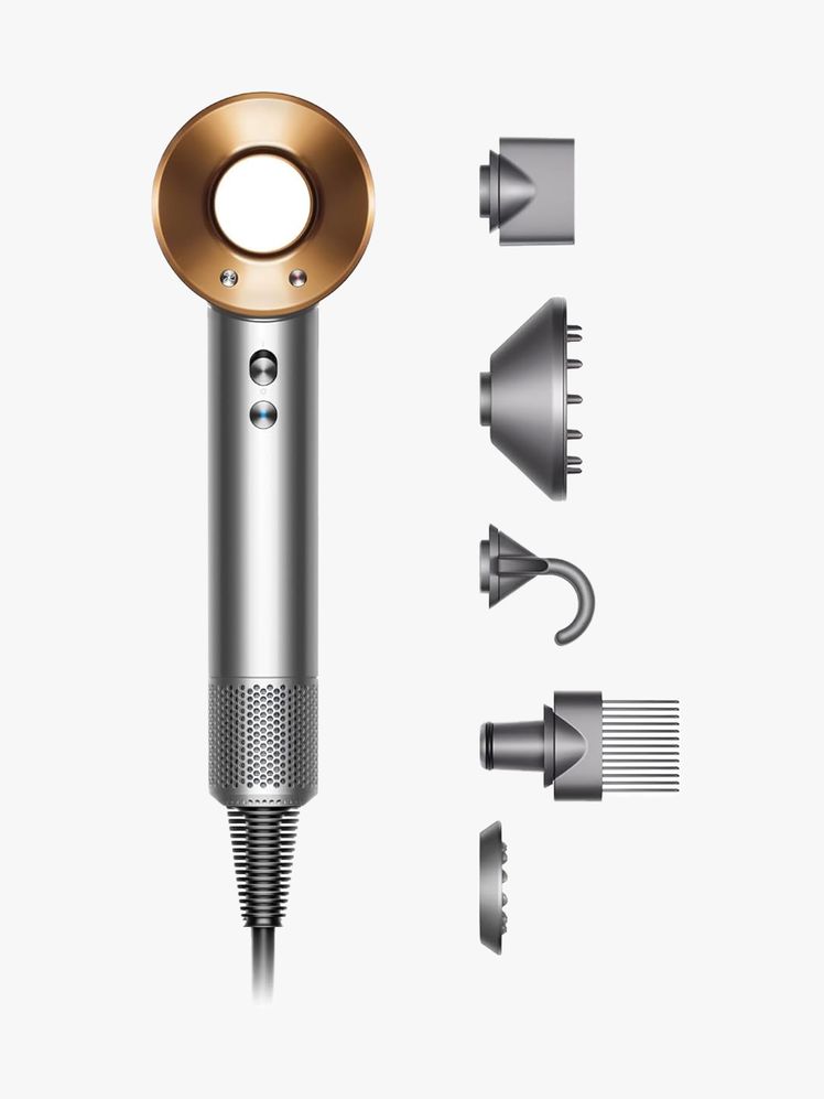 Dyson Supersonic Hair Dryer in branded components on a light gray background