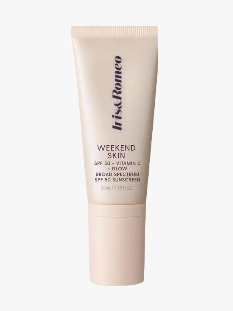 Iris Romeo Weekend Skin SPF 50 beige tube on light gray background