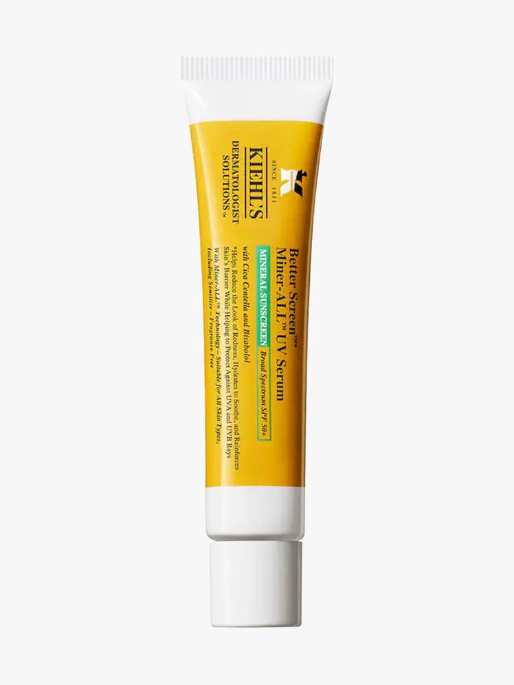 Kiehl's Better Screen Miner-All UV Serum SPF 50+ in branded tube component on a light gray background