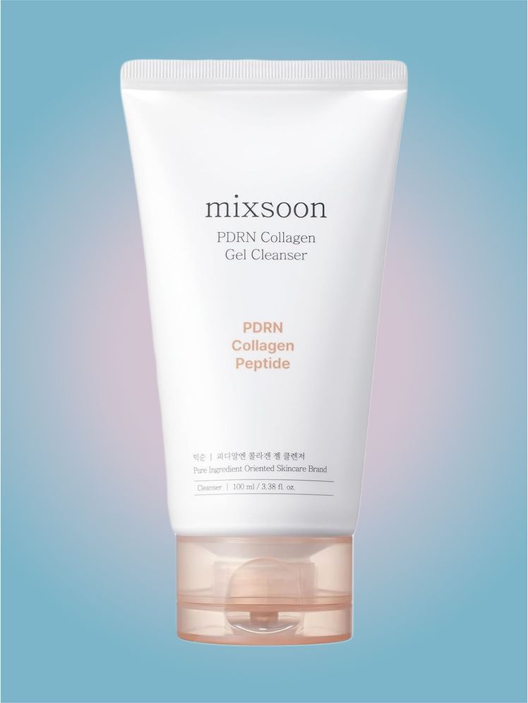 Mixsoon PDRN Collagen Gel Cleanser in branded tube component on a light gray background