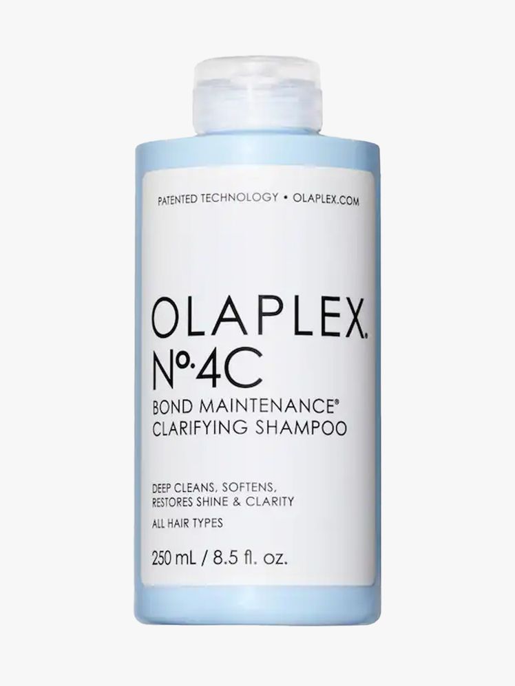 Olaplex No.4C Clarifying Shampoo in branded component on a light gray background