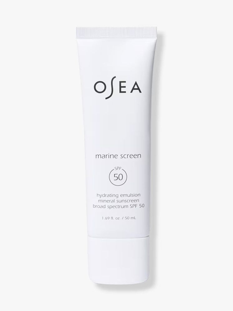 OSEA Marine Screen SPF 50 Mineral Sunscreen white tube on light gray background