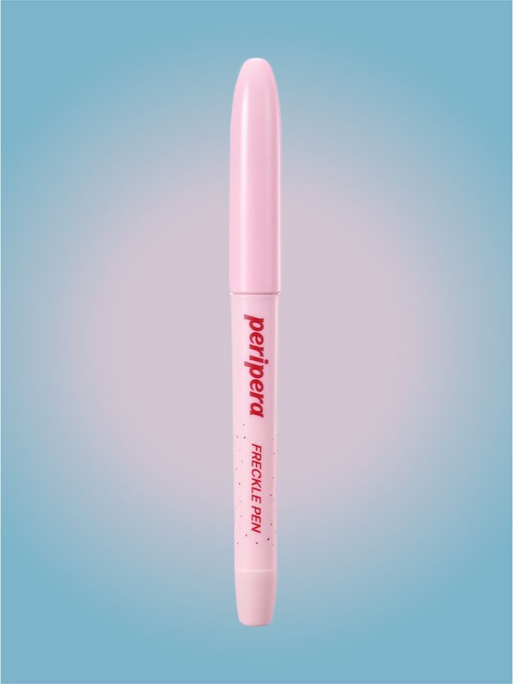 Peripera Freckle Pen in branded component on a pink and blue background