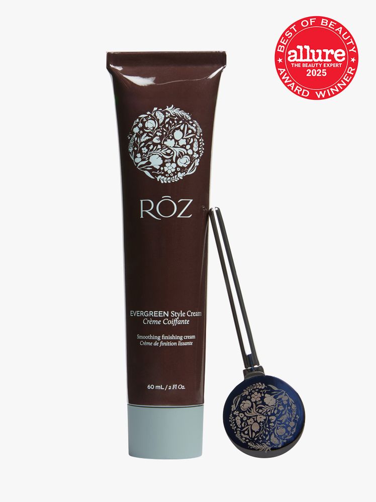 ROZ Evergreen Style Cream in branded brown tube with white cap on light gray background with red Allure Best of Beauty...