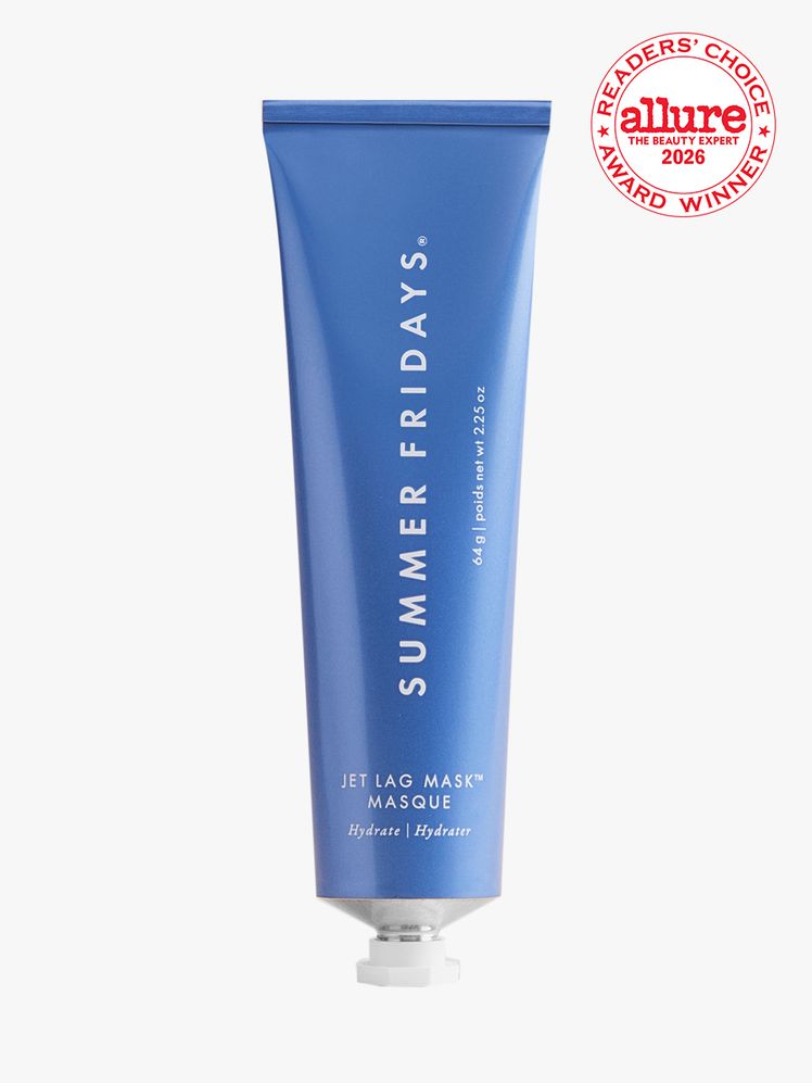 Blue tube of Summer Fridays Jet Lag Mask on a white background