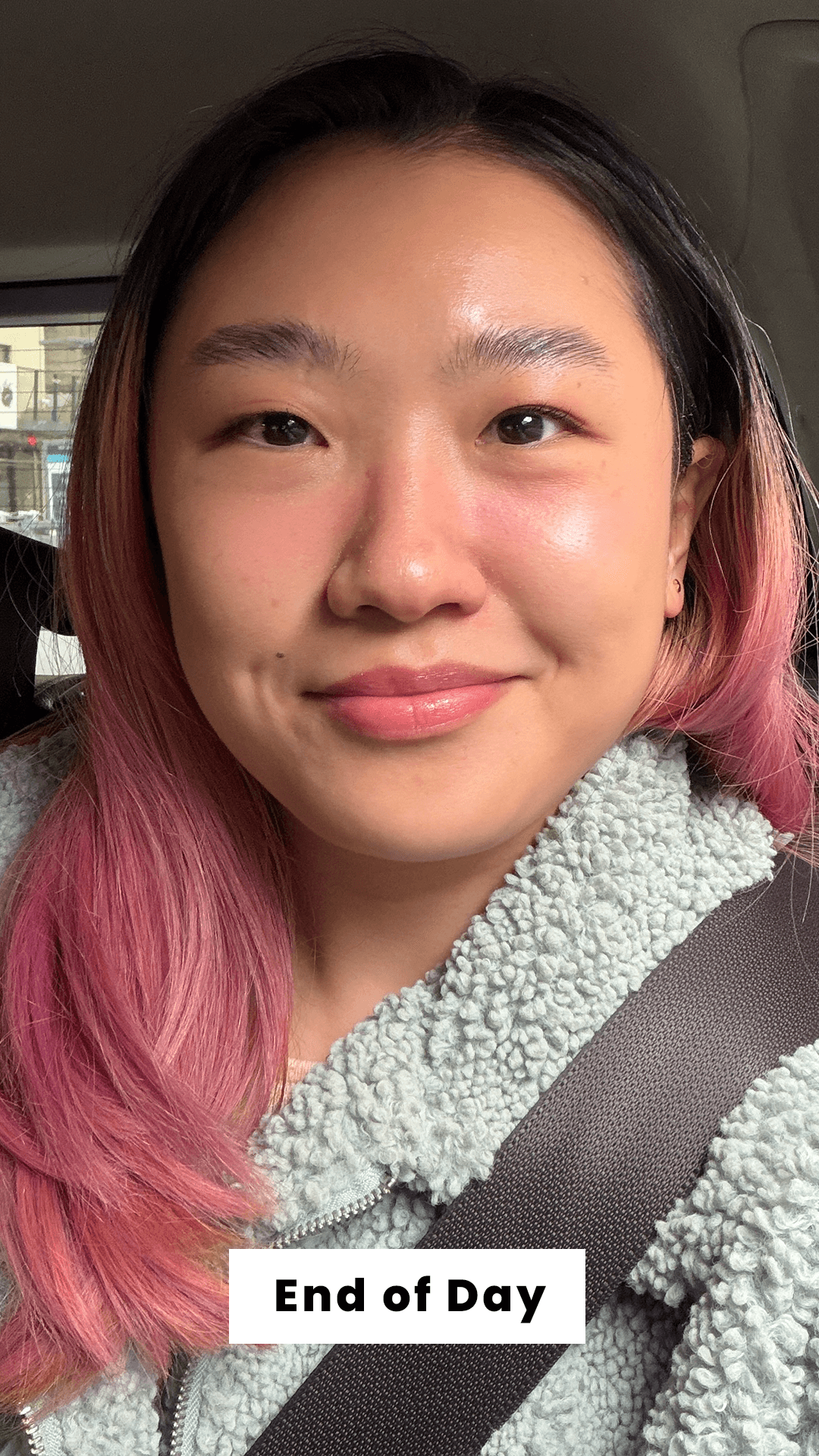 Han at the end of the day after applying the Beauty of Joseon Day Dew Sunscreen