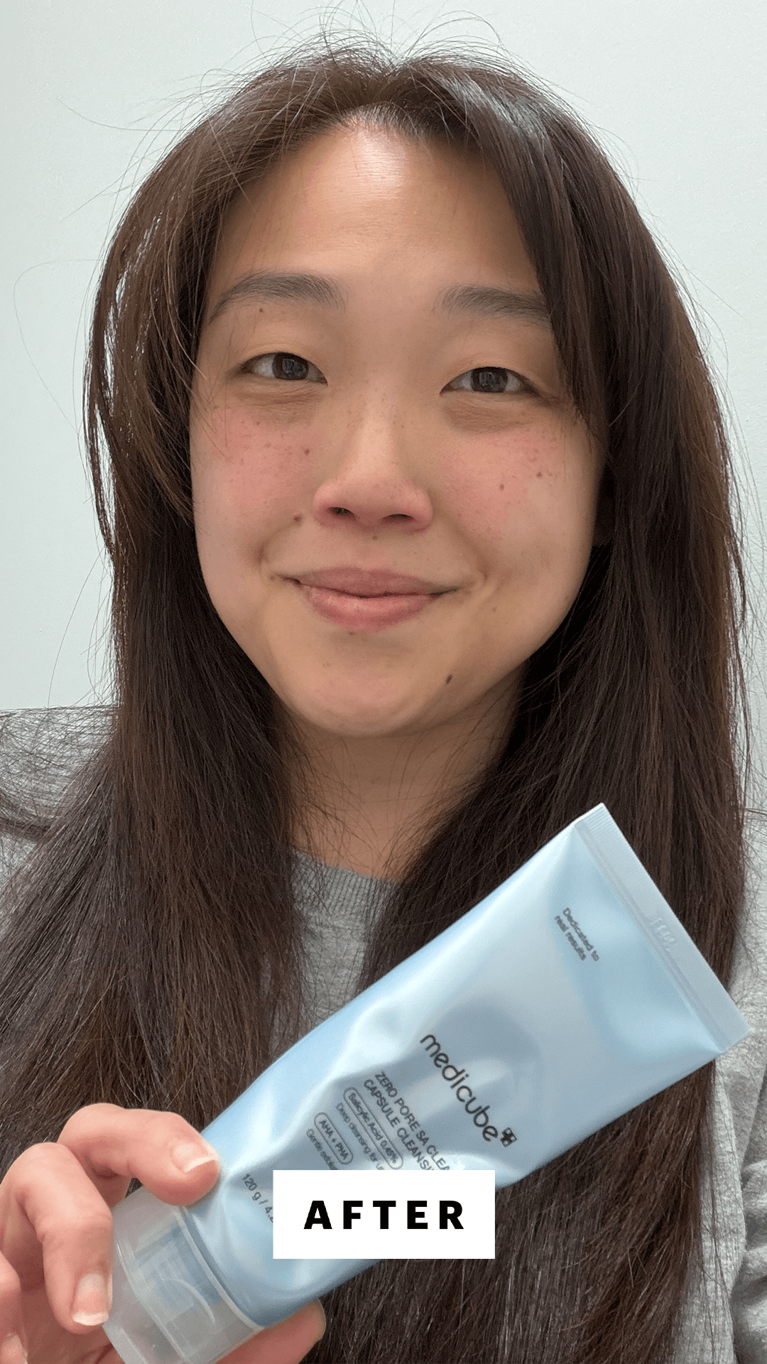 Lee after applying the Medicube Zero Pore Capsule Cleansing Foam