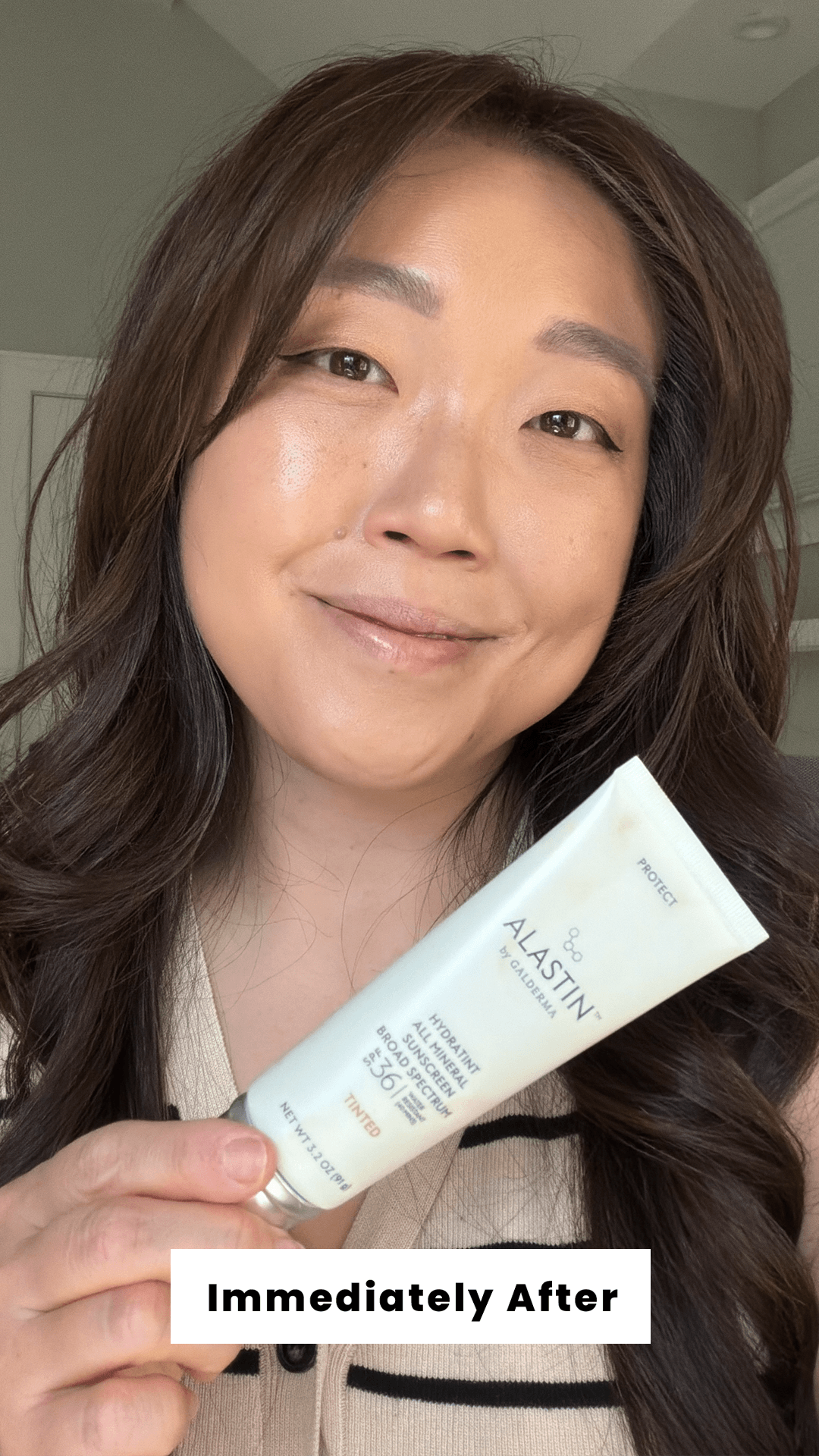Image contains Allure contributing commerce writer Christa Joanna Lee Lee immediately after applying the Alastin...